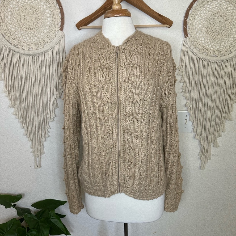 Caamano limited edition hand knit alpaca tan knit zip cardigan medium